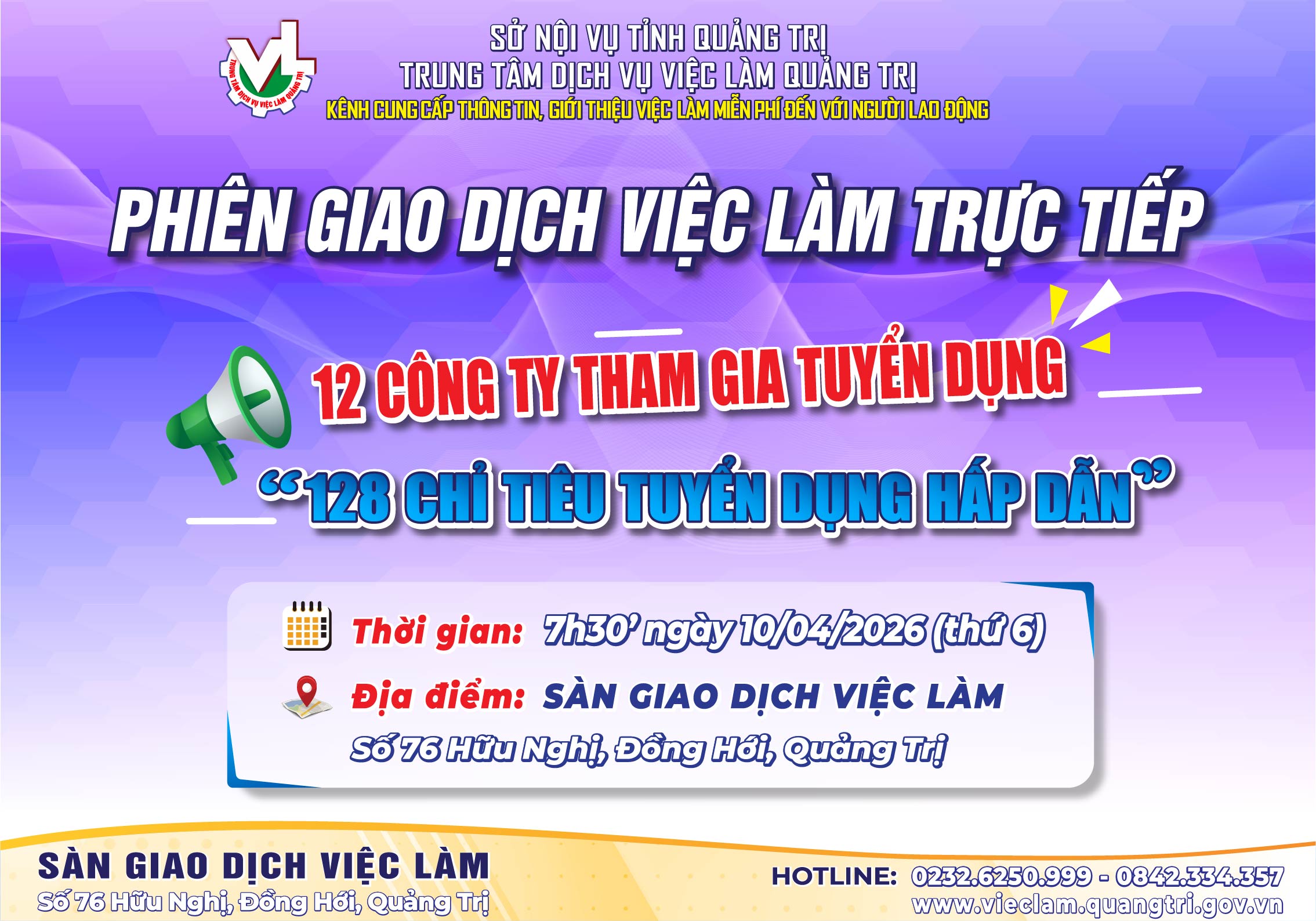Phiên giao dịch việc làm lần thứ 07 năm 2026 phỏng vấn trực tiếp ngày 10/04/2026