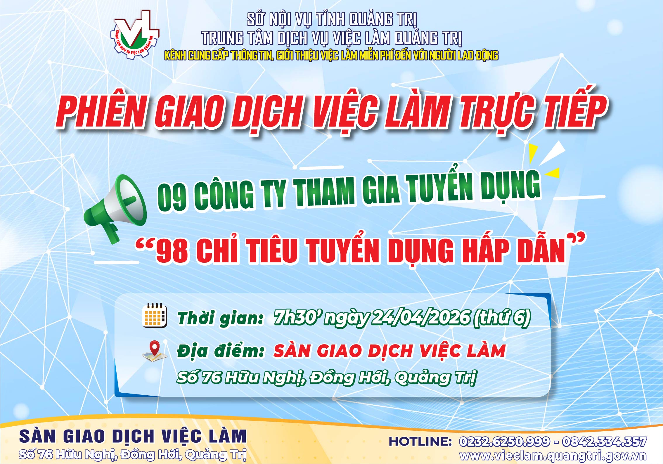 Phiên giao dịch việc làm lần thứ 08 năm 2026 phỏng vấn trực tiếp ngày 24/04/2026